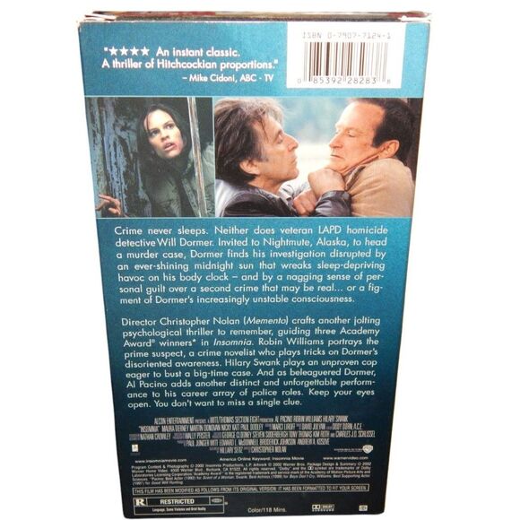 INSOMNIA vintage VHS & original paper case Robin Williams Al Pacino Hilary Swank - Picture 4 of 7